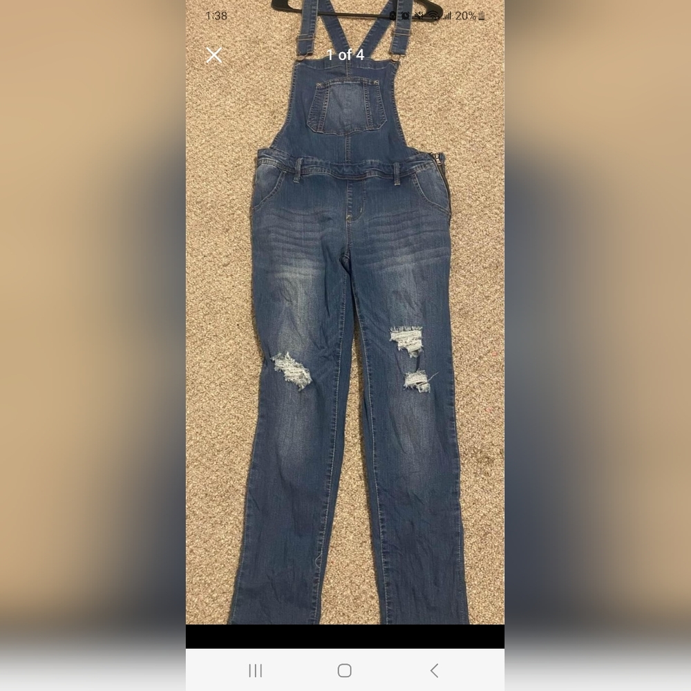 Long blue jeans overalls